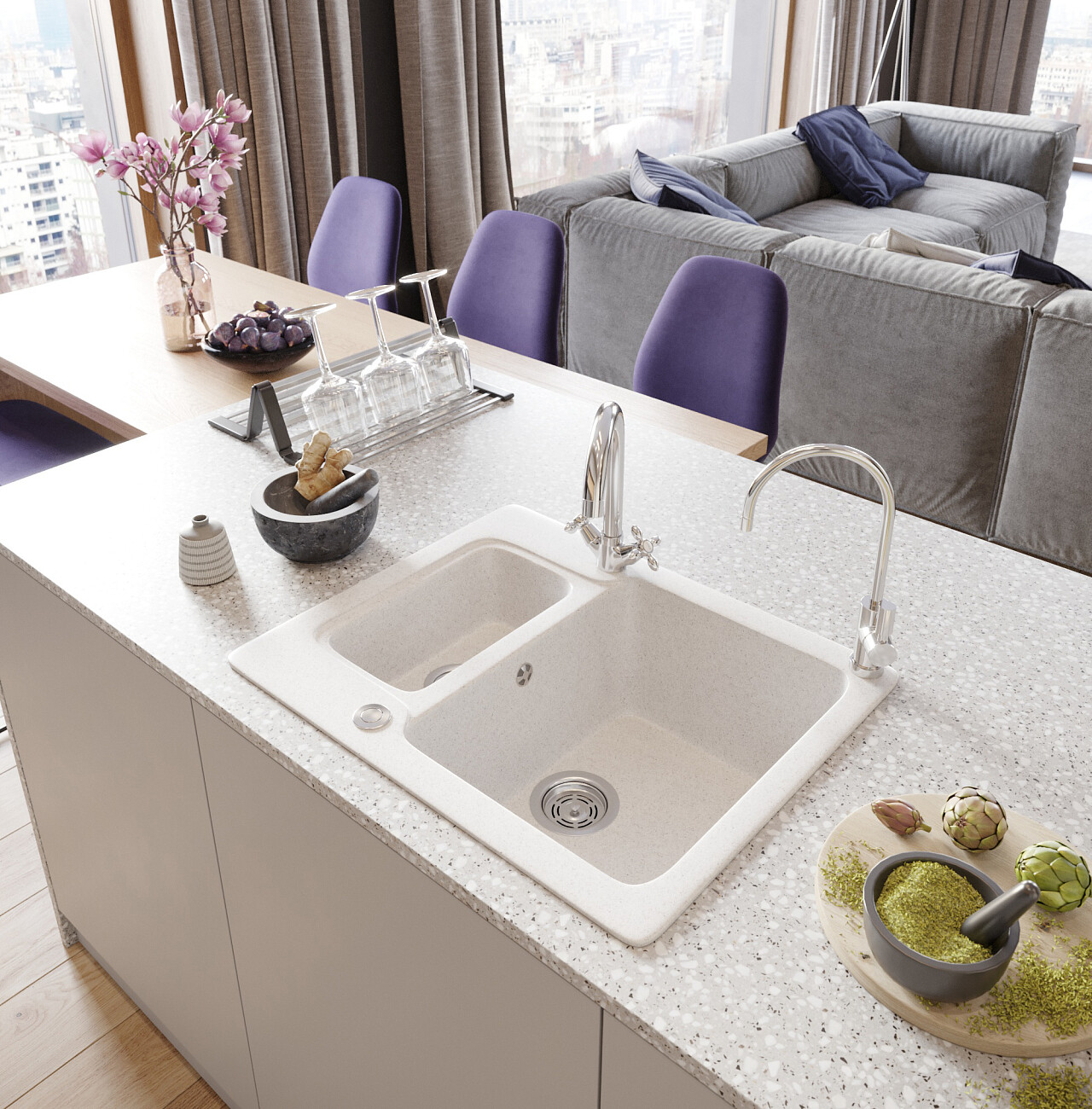 Мойка кухонная белая Domaci "Бьелла" DMC-09-331 - изображение 4