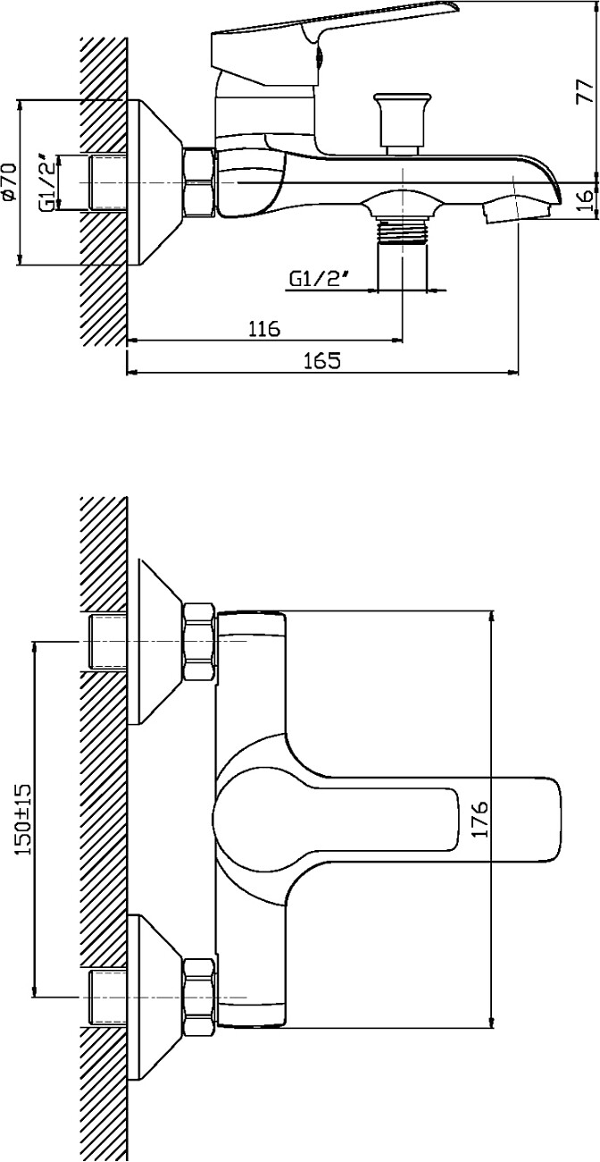 Смеситель для ванны и душа однорычажный с душевым гарнитуром хром Diwo "Муром" MU-02cr - изображение 2