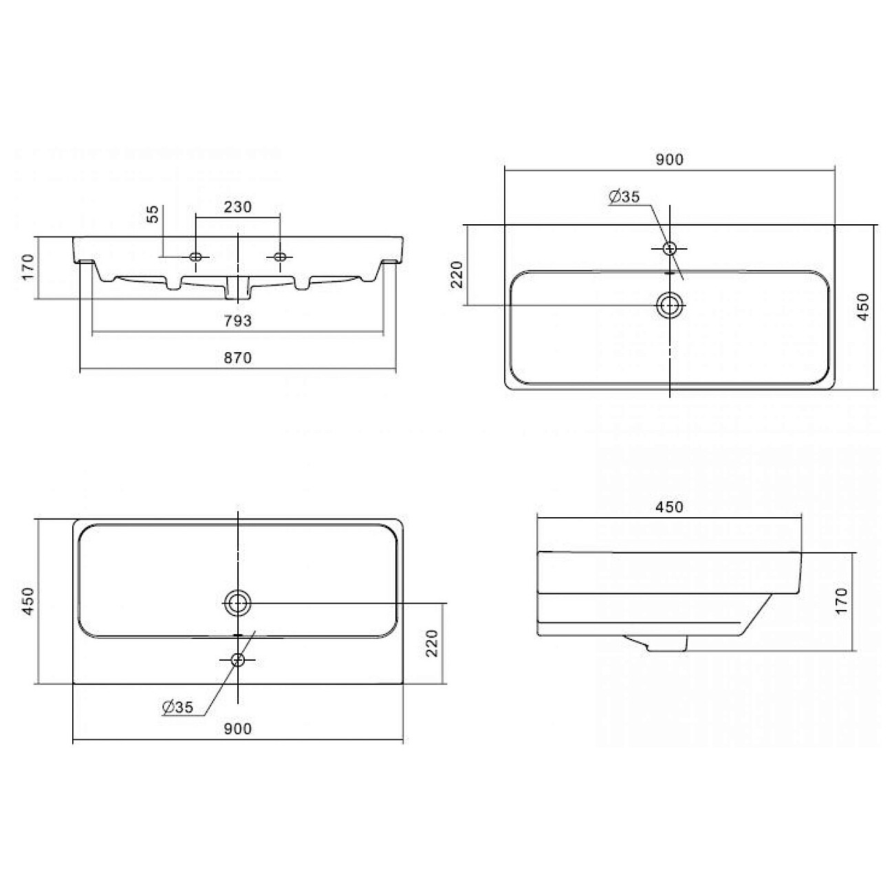 Раковина накладная керамическая прямоугольная 45х90 см белая Santek "Адриана" 1.WH50.1.629 - изображение 4