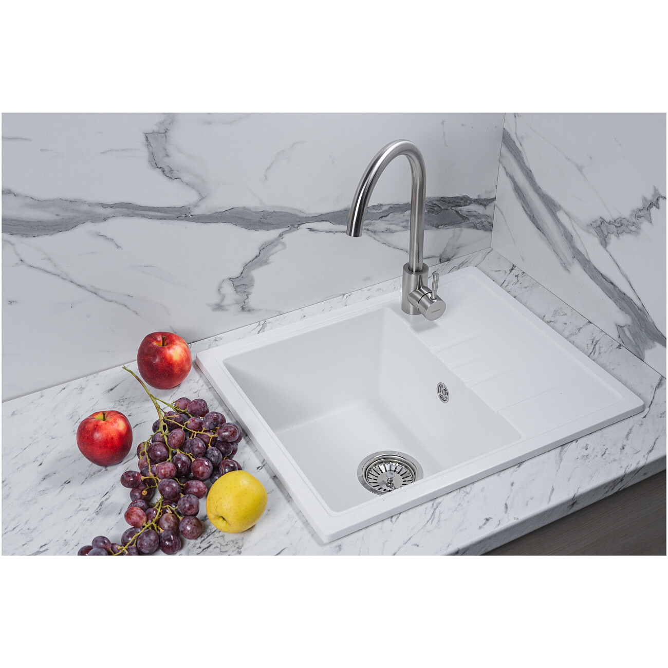 Мойка кухонная кварцевая прямоугольная белая Reflection Plato RX1457WH - изображение 3