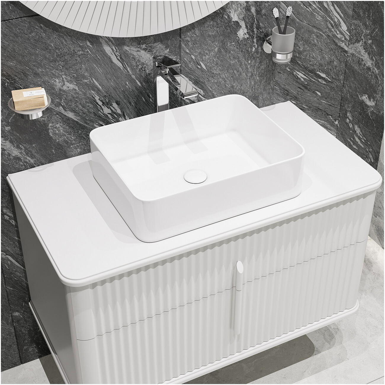 Накладная раковина 37х48 см белая Stworki "Берген" S21414WH - изображение 5