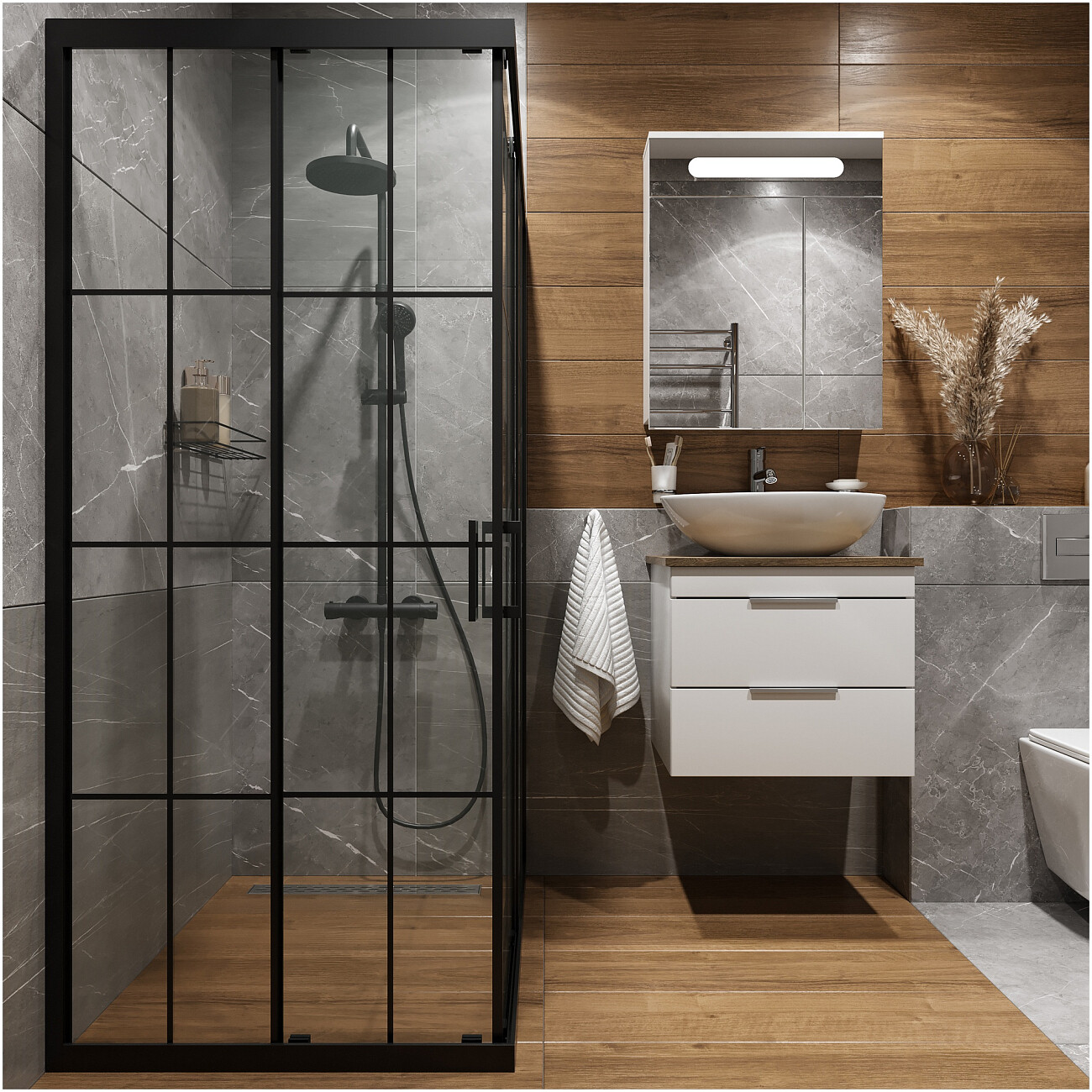 Душевой уголок прямоугольный 80х100 см черный Diwo "Киров" - изображение 5