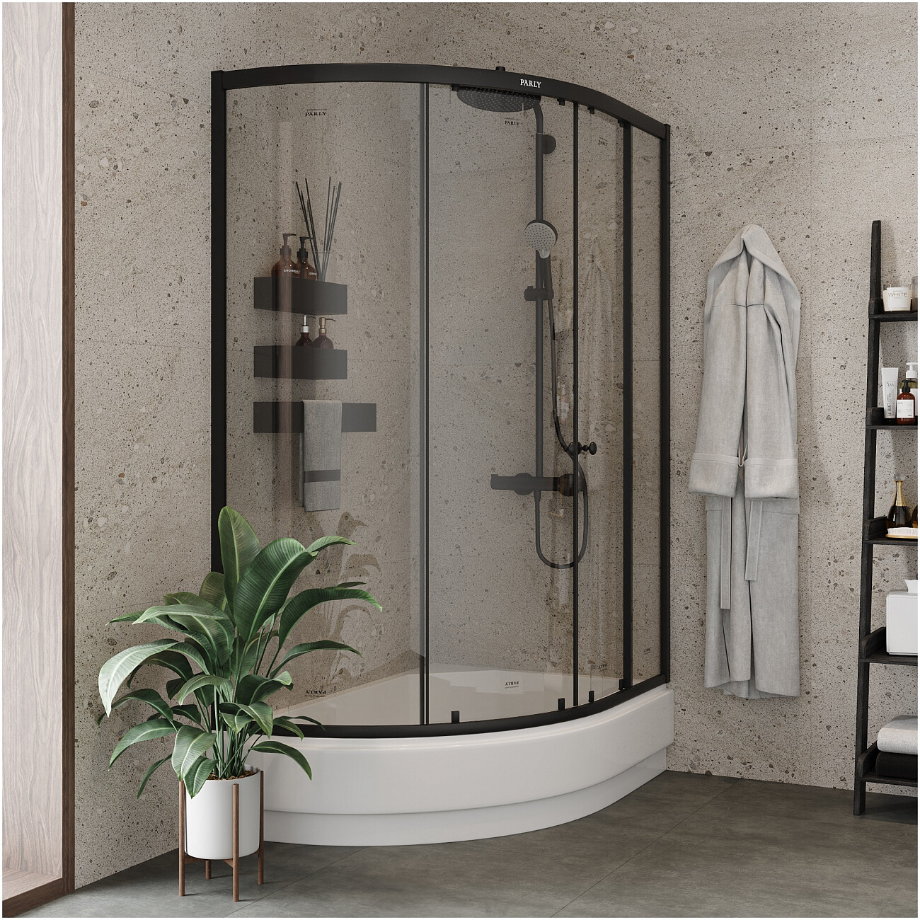 Душевой уголок ассиметричный правый со средним поддоном 80х120 см черный Parly ZEM1201ВR - изображение 6