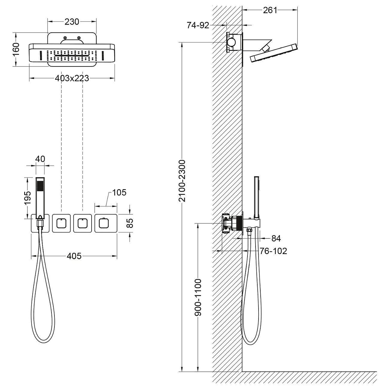 Душевой комплект встроенный с верхним душем и термостатом хром Timo Petruma SX-5249-00SM - изображение 2