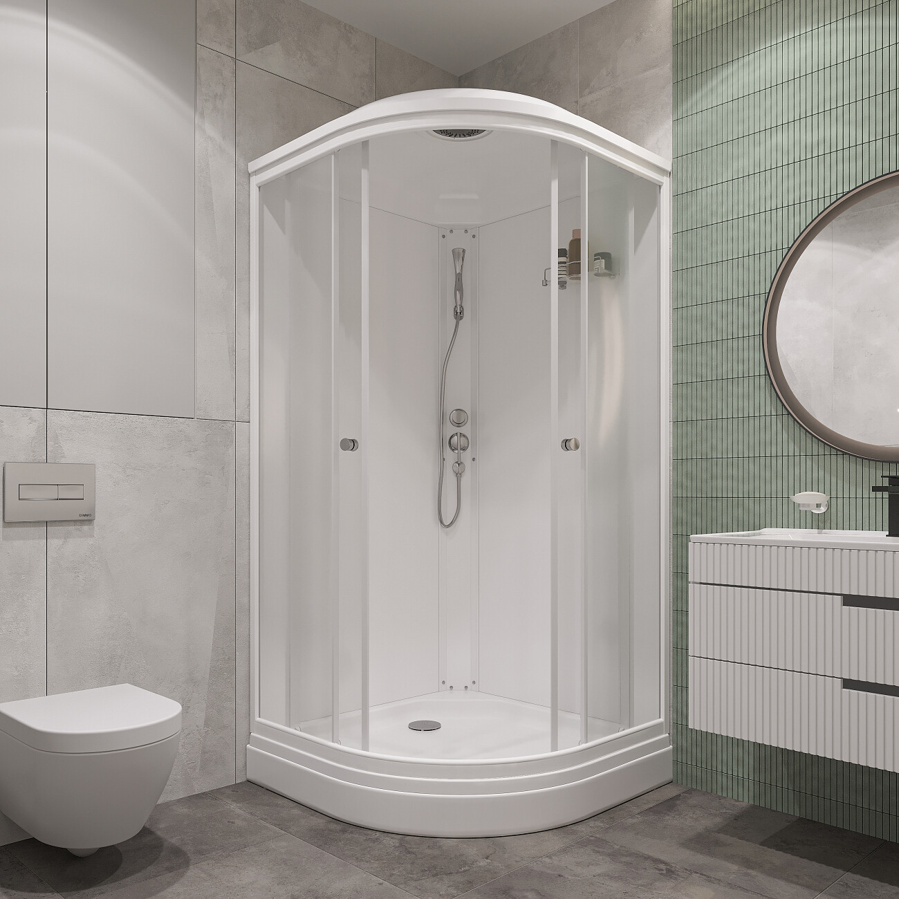 Душевая кабина четверть круга с низким поддоном 100х100 см белая Diwo "Новгород" Щ0000055613 - изображение 7