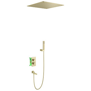 Душевой комплект встроенный с термостатом и тропическим душем золотой Timo Petruma SX-5019-17SM