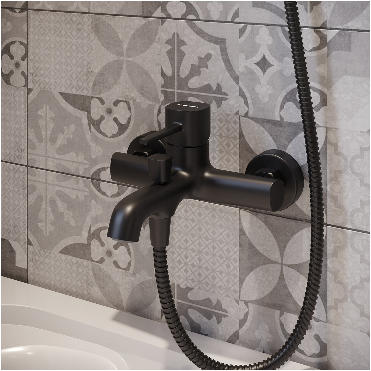 Смеситель для ванны с душем настенный черный Stworki "Эстерсунд" S31100BK - изображение 5