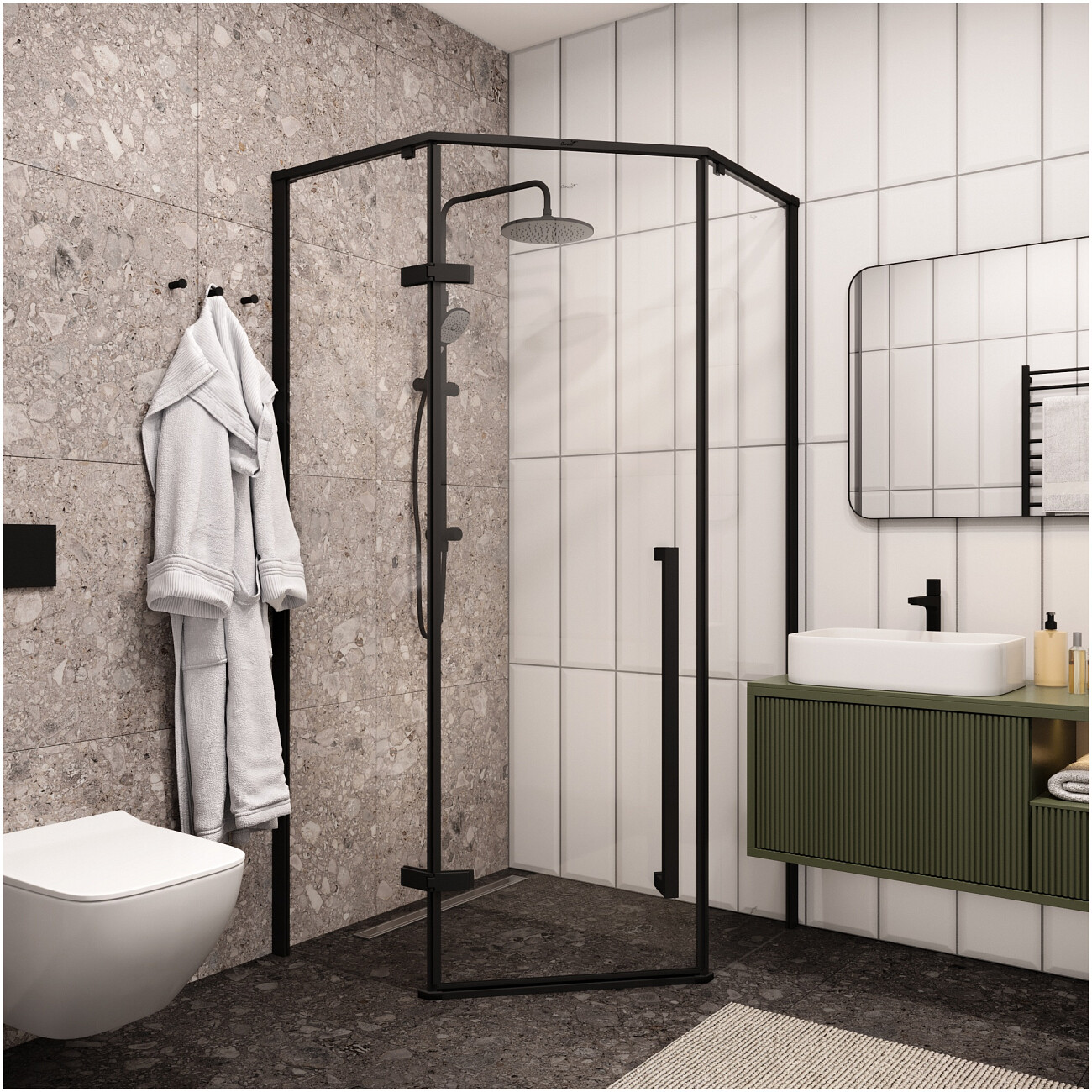 Душевой уголок пятиугольный 100x100 см черный матовый Cerutti SPA C2A - изображение 3