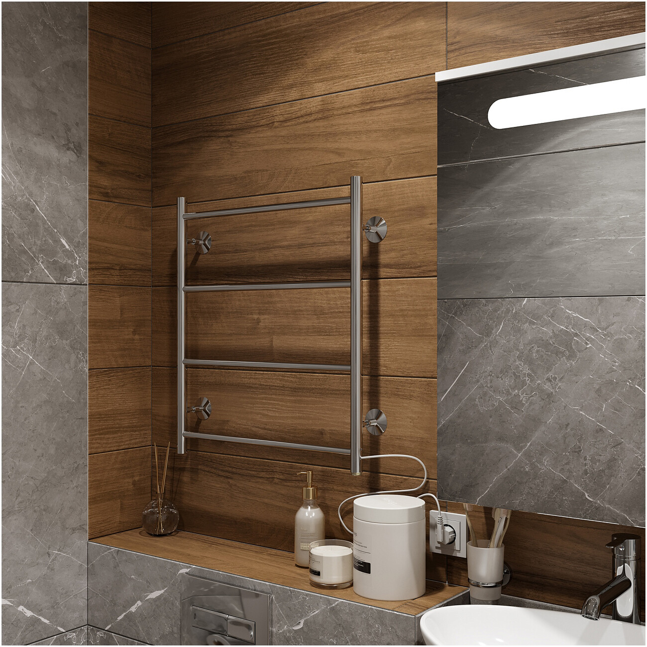 Полотенцесушитель электрический 60х50 см с кнопкой хром Ewrika "Сафо" Eco R 4657801249501 - изображение 5