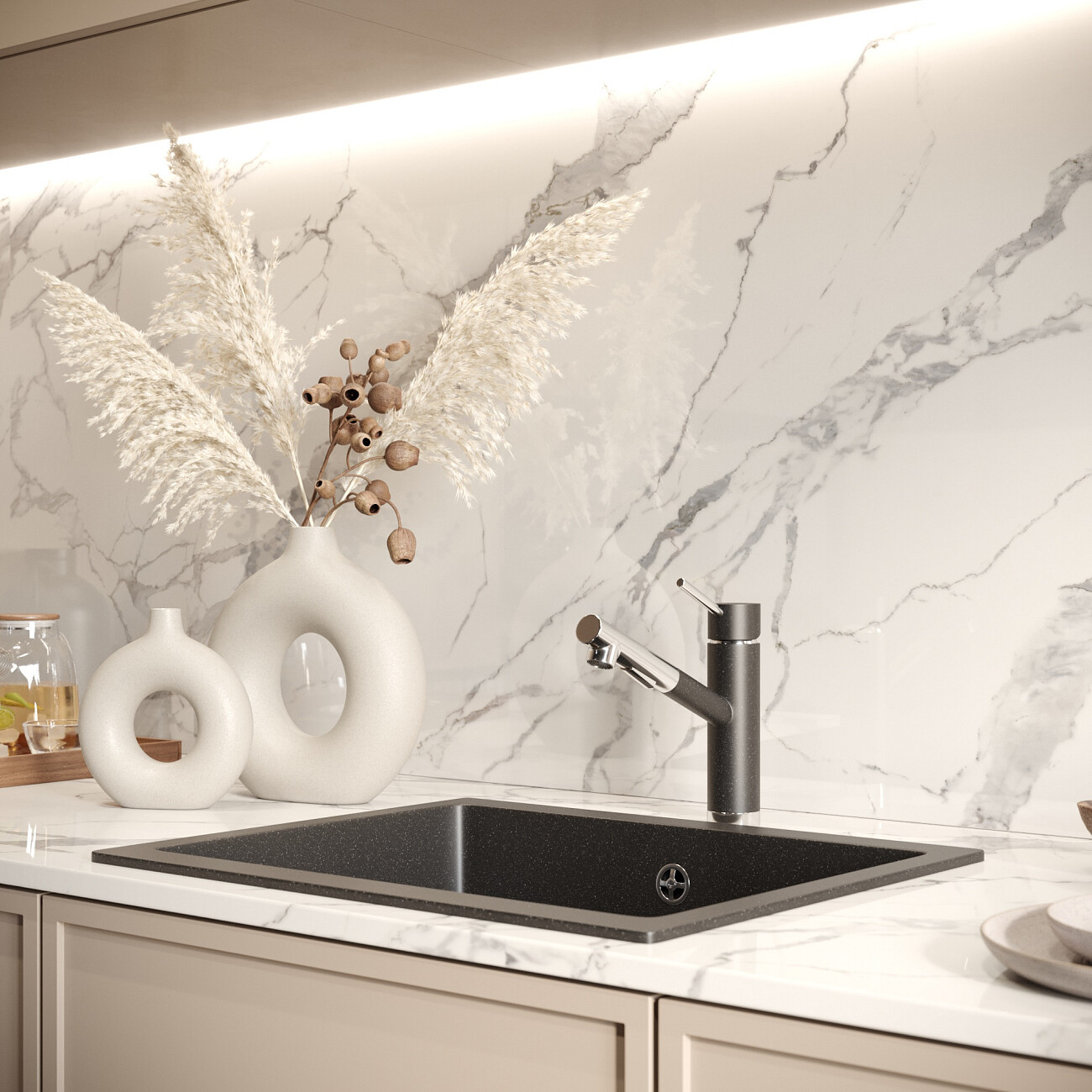 Мойка кухонная прямоугольная кварцевая морион, черная Domaci "Солерно" DMQ-1555.Р - изображение 4