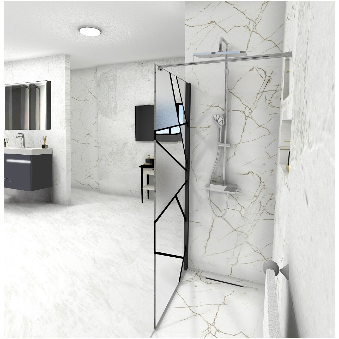 Ограждение душевое 90х190 см прозрачное, черное Ceruttispa PICK T90B - изображение 5