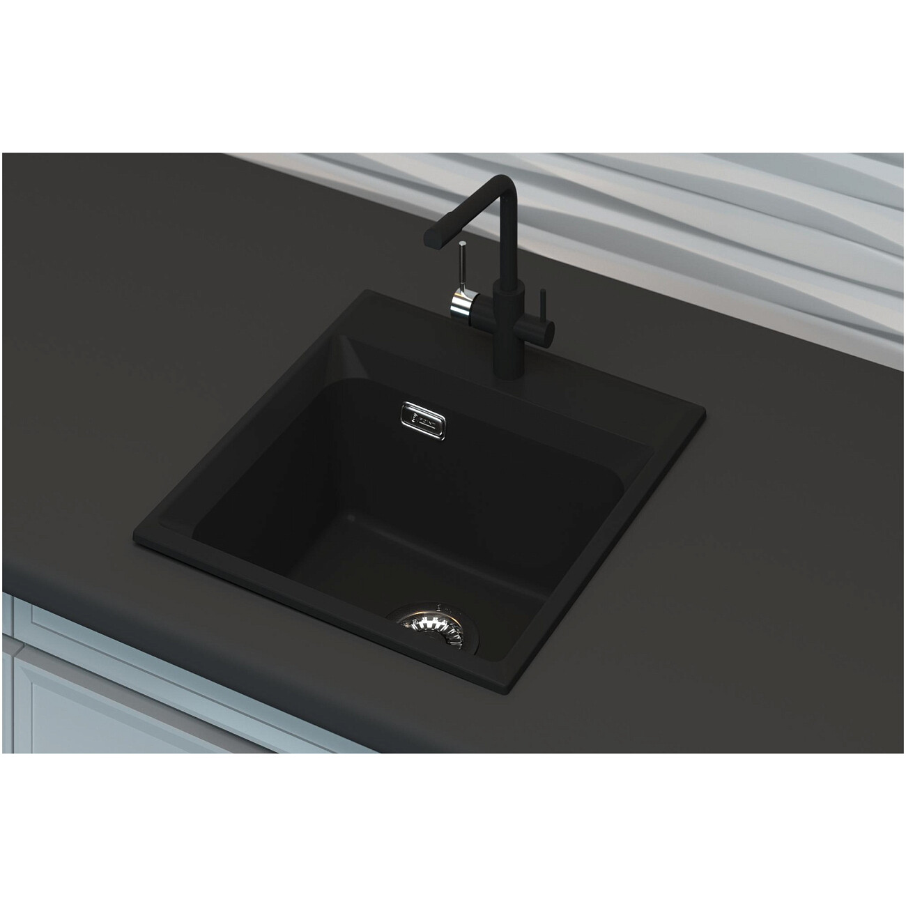 Мойка кухонная кварцевая квадратная 50х46 см черная Point "Мисти 46" - изображение 4