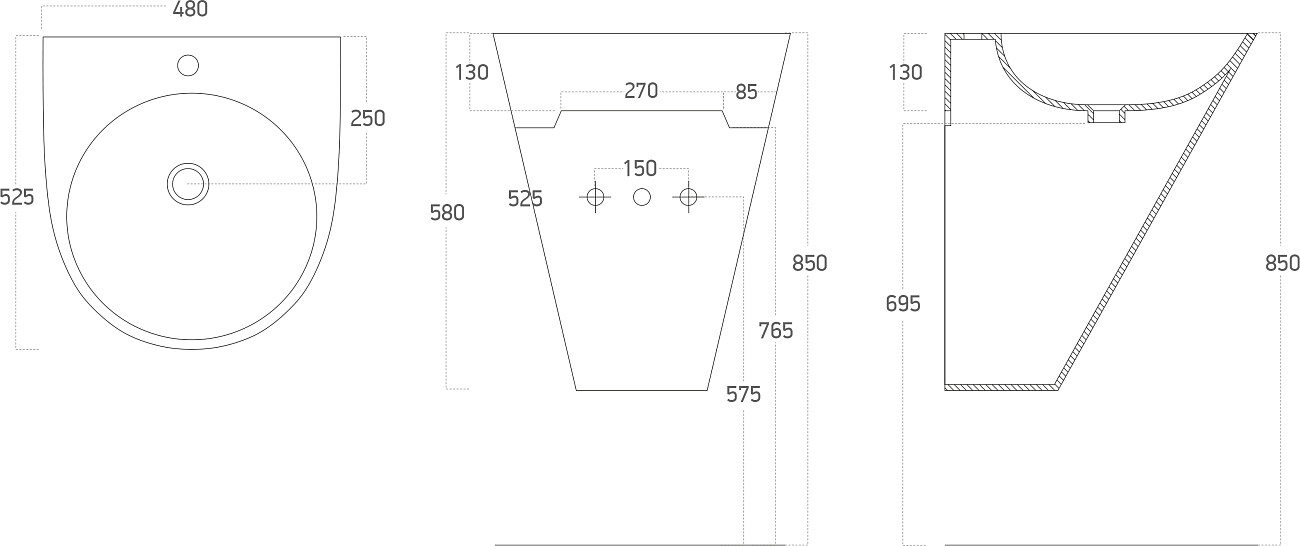 Раковина подвесная керамическая полукруглая 53х48 см белая Stworki 100501-101 - изображение 2