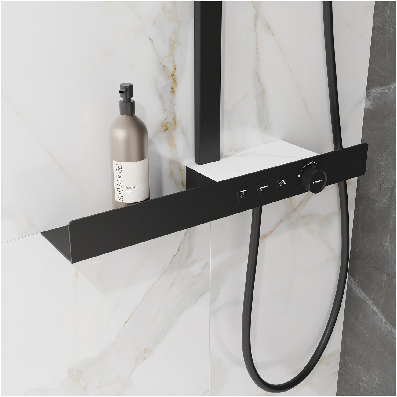 Душевая стойка с верхним душем черная Stworki "Олланд" S01170BG - изображение 10