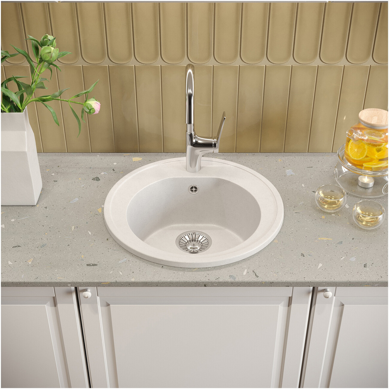 Мойка кухонная белая Domaci "Болонья" М-03-001 - изображение 7