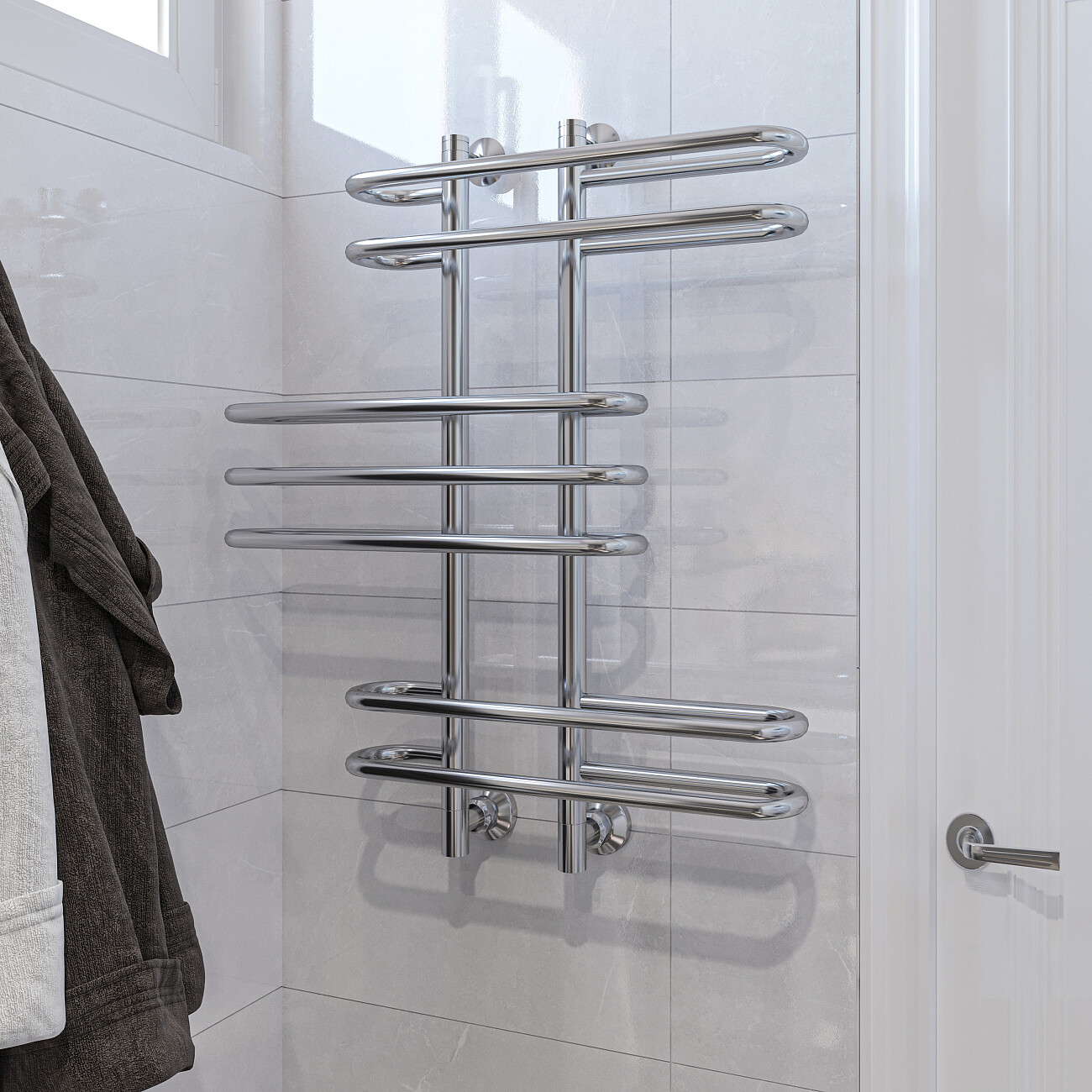 Полотенцесушитель водяной 80х60 см хром Ewrika "Медея" W2 - изображение 7