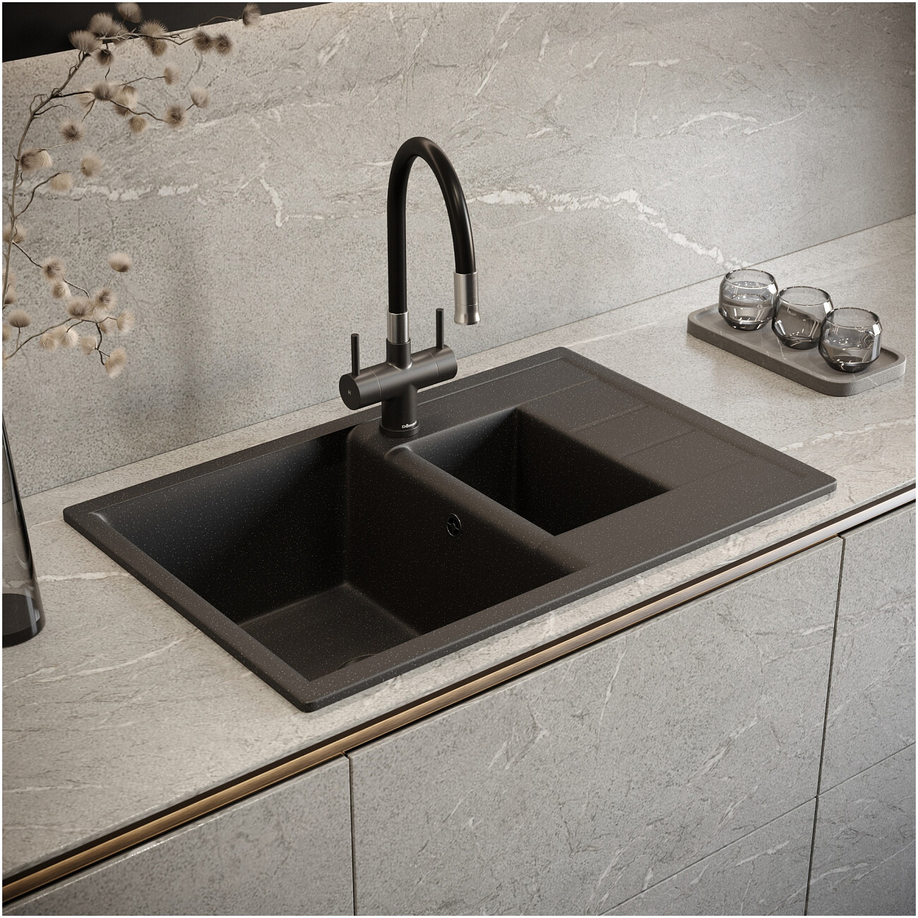 Мойка кухонная черная Domaci "Болонья" М-210-002 - изображение 8