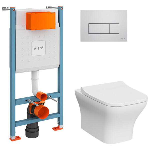 Унитаз подвесной с инсталляцией и кнопкой смыва хром Vitra Zentrum Square 9875B003-7201 - изображение 1