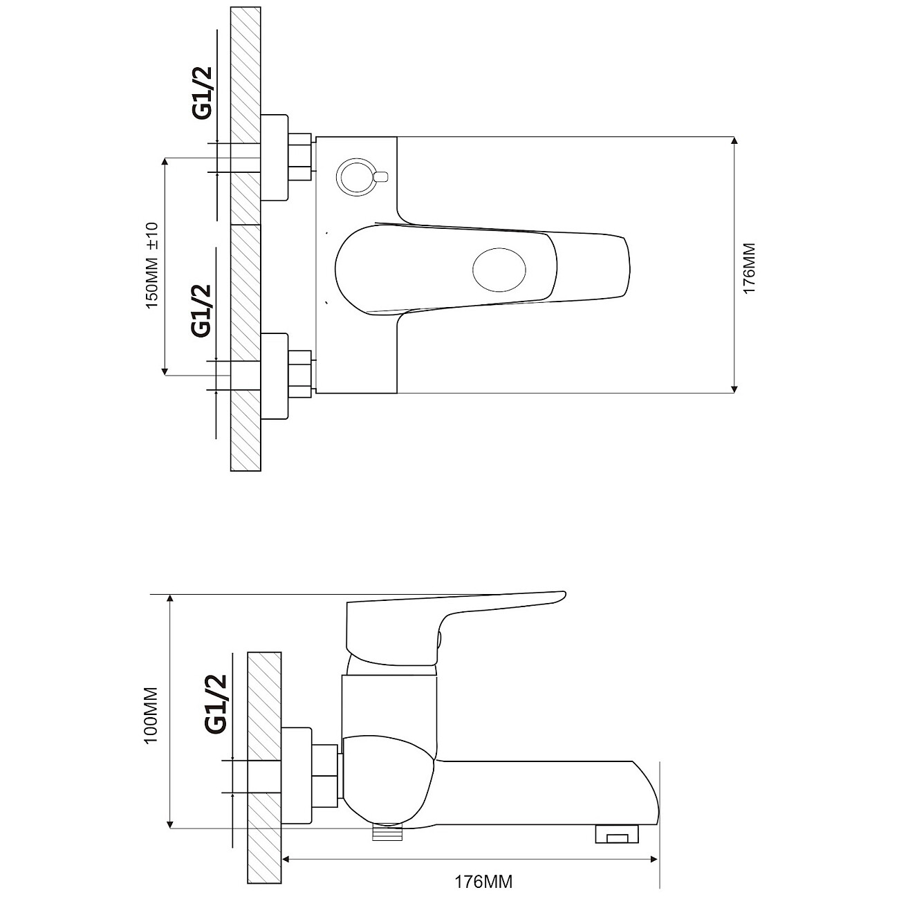 Смеситель для ванны однорычажный с душевым гарнитуром черный, хром Ammore A3008-A - изображение 2