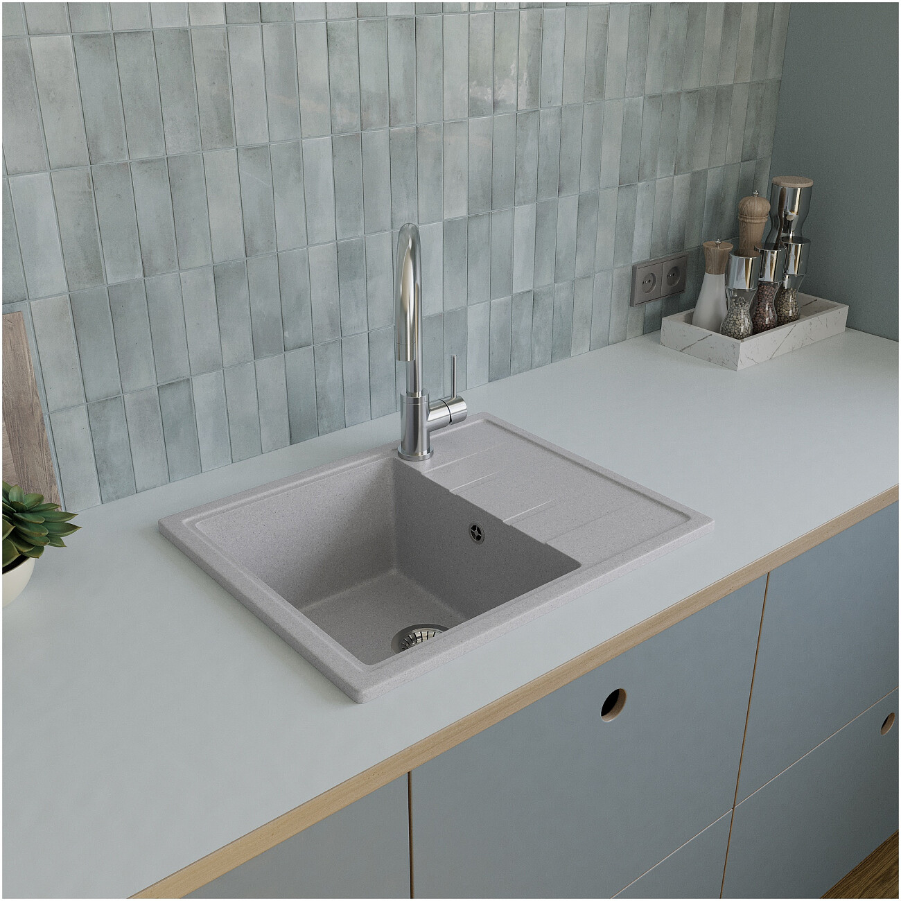 Мойка кухонная светло-серая Domaci "Болонья" М-150-006 - изображение 8