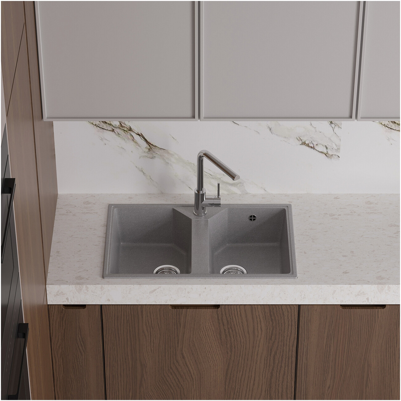 Мойка кухонная из искусственного мрамора двойная серая Domaci "Палермо" PR-770-003 - изображение 7