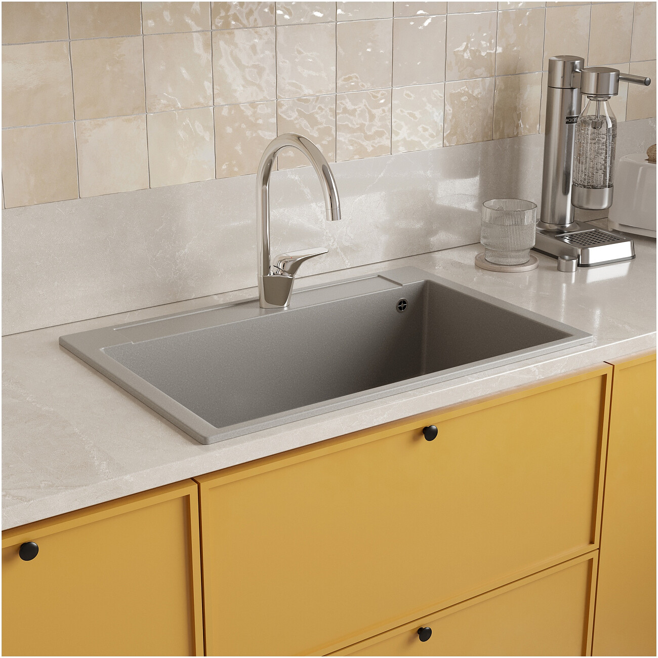 Мойка кухонная из искусственного мрамора прямоугольная 51х76 см серая Domaci "Савона" РА 760 - изображение 4