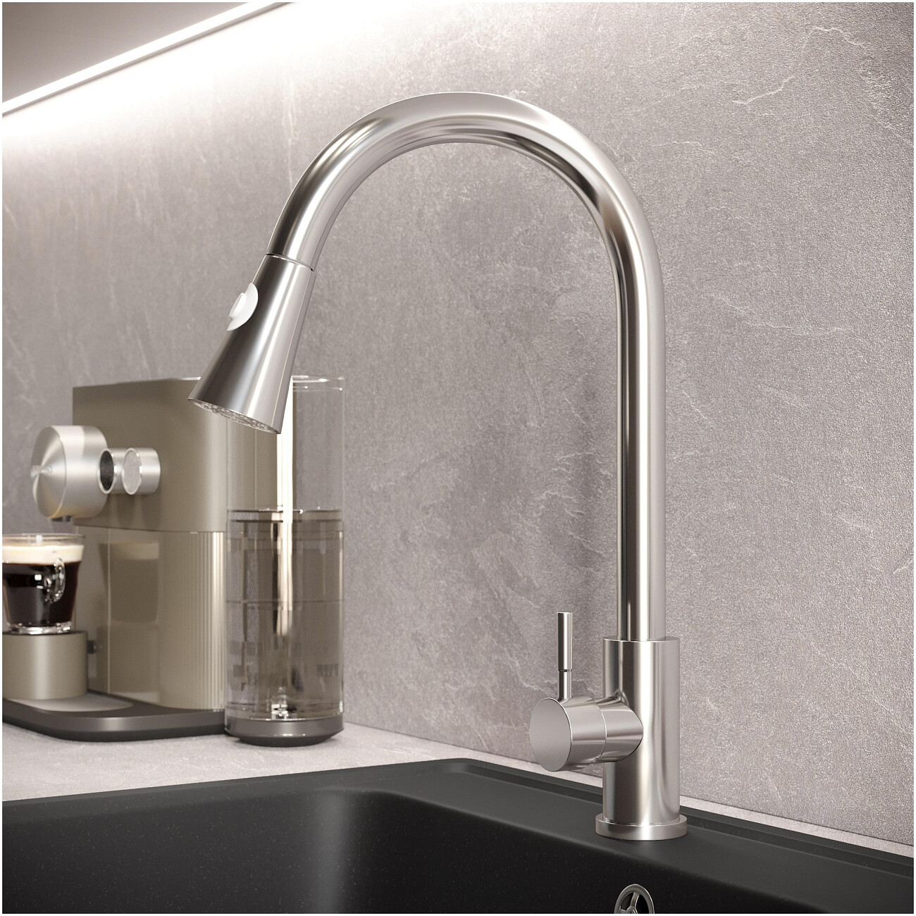 Смеситель для кухни латунный с выдвижным изливом сталь Domaci "Равенна" D99-120st - изображение 3