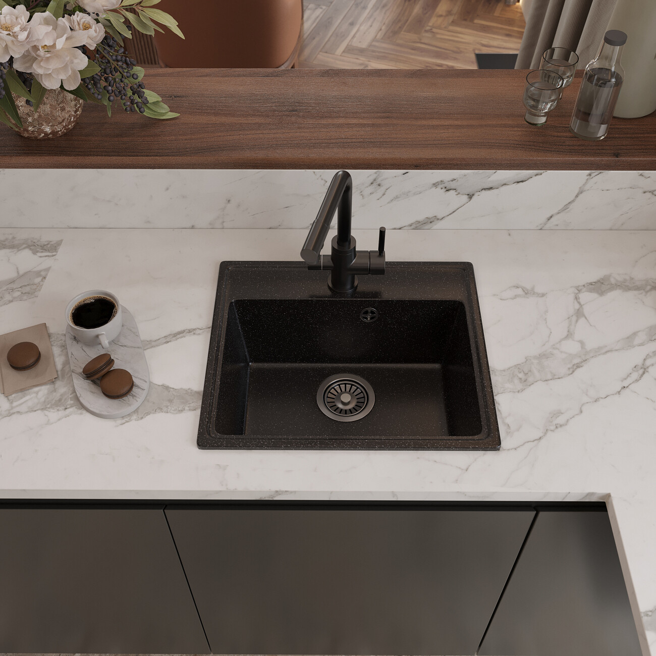 Мойка кухонная черная Domaci "Палермо" PR-490-004 - изображение 9
