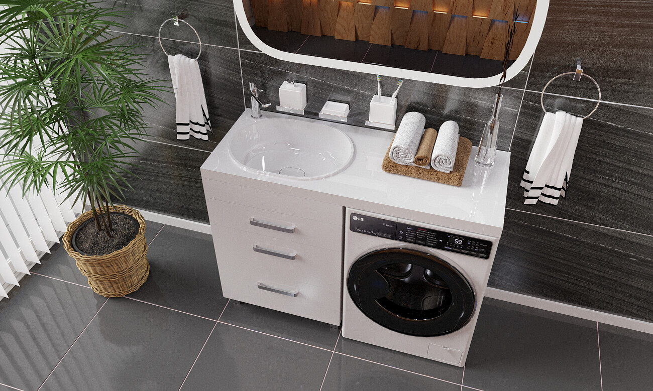 Раковина из искусственного камня на стиральную машину левая 48х120 см белая Stworki Bruks RBS120L - изображение 6