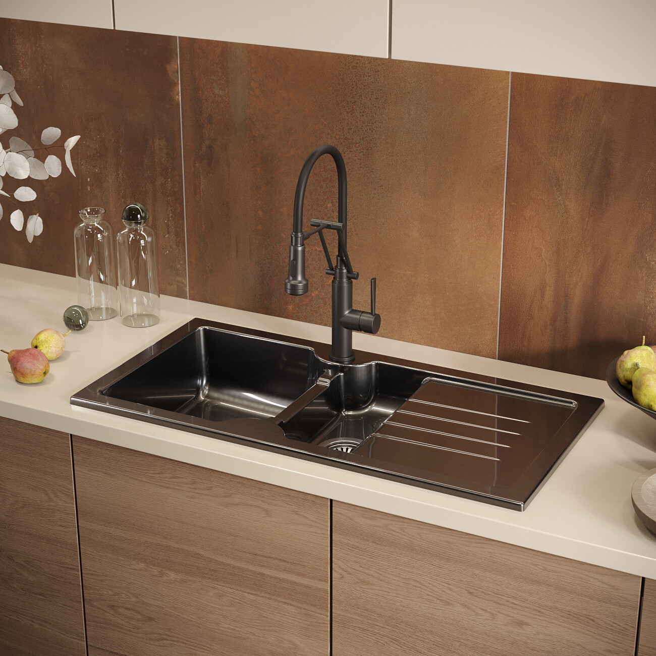 Смеситель для кухни однорычажный с гибким изливом черный Domaci "Равенна" DCB 7012 - изображение 7