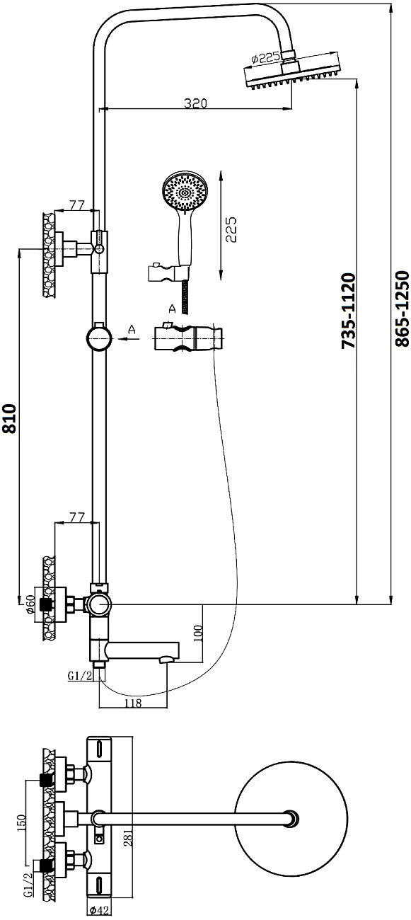 Душевая стойка с верхним душем и термостатом черная Stworki "Эстерсунд" ES-07b - изображение 5