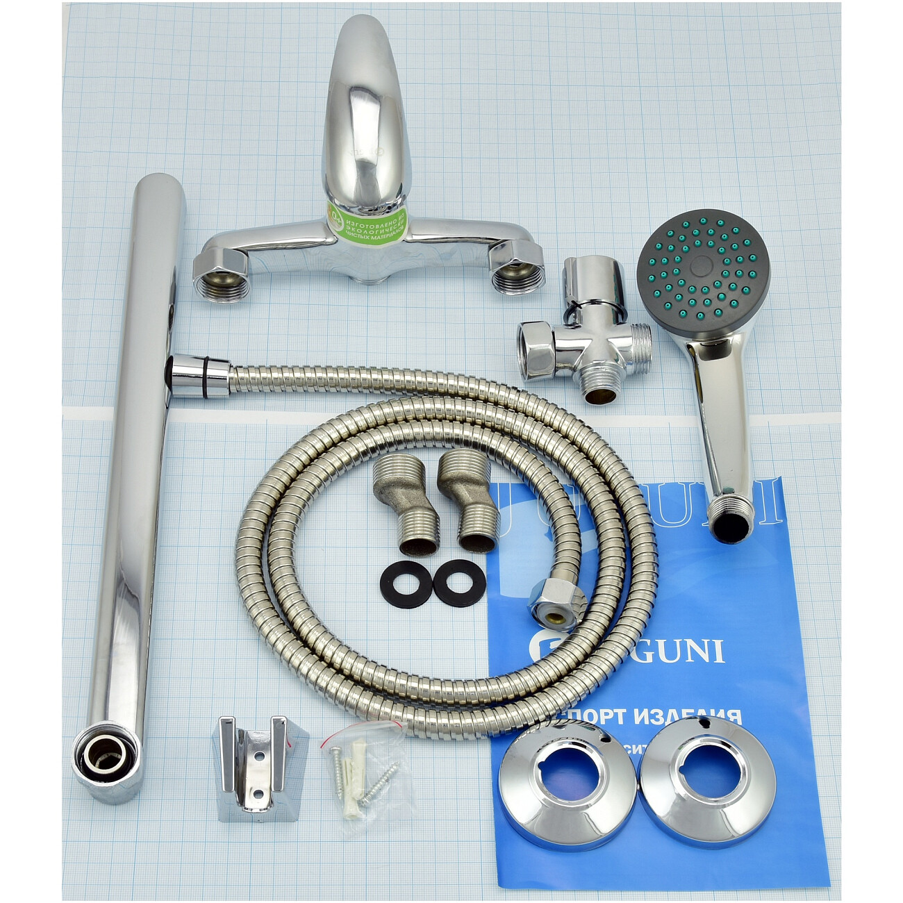 Смеситель для ванны однорычажный с душевым гарнитуром хром Juguni Carina 0402.941C - изображение 7