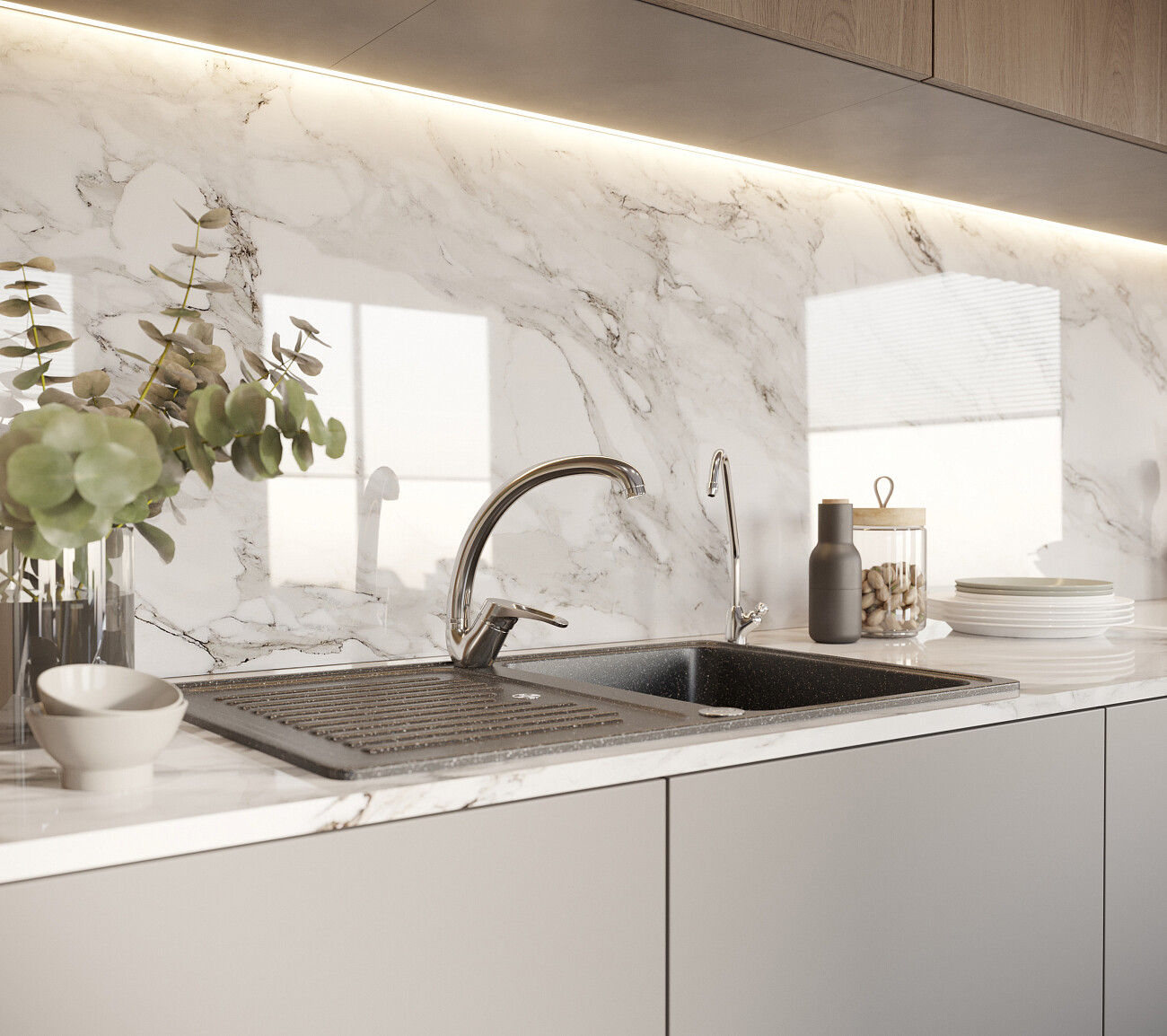 Мойка кухонная из искусственного мрамора прямоугольная 51х78 см черная Domaci "Бьелла" DMC-78 - изображение 4