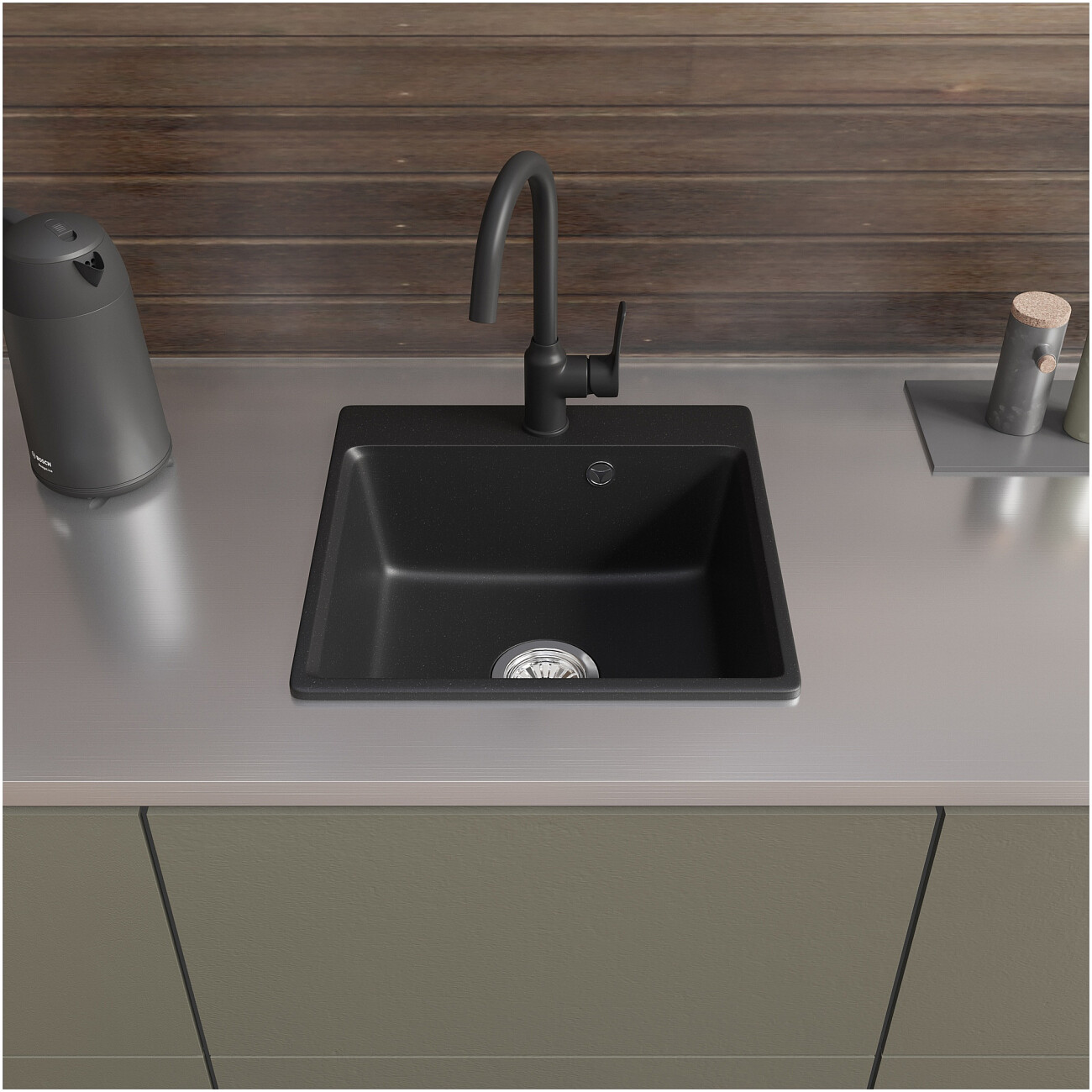 Мойка кухонная из искусственного гранита квадратная черная Domaci "Верона" 44-44 черная - изображение 4