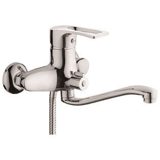 Смеситель для ванны с душевой лейкой и длинным круглым изливом хром D-Lin D146422