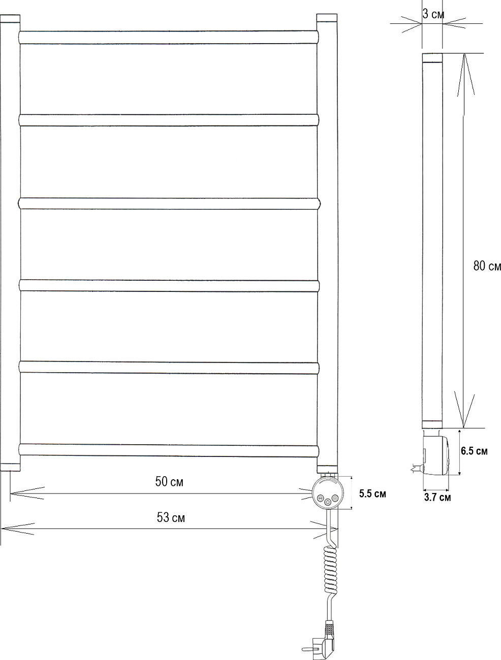 Полотенцесушитель электрический 80х50 см черный матовый Ewrika "Сафо" P R - изображение 2