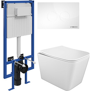 Унитаз подвесной Stworki &quot;Молде&quot; S23401WH с инсталляцией 510162 и кнопкой &quot;Хельсинки&quot; 500470