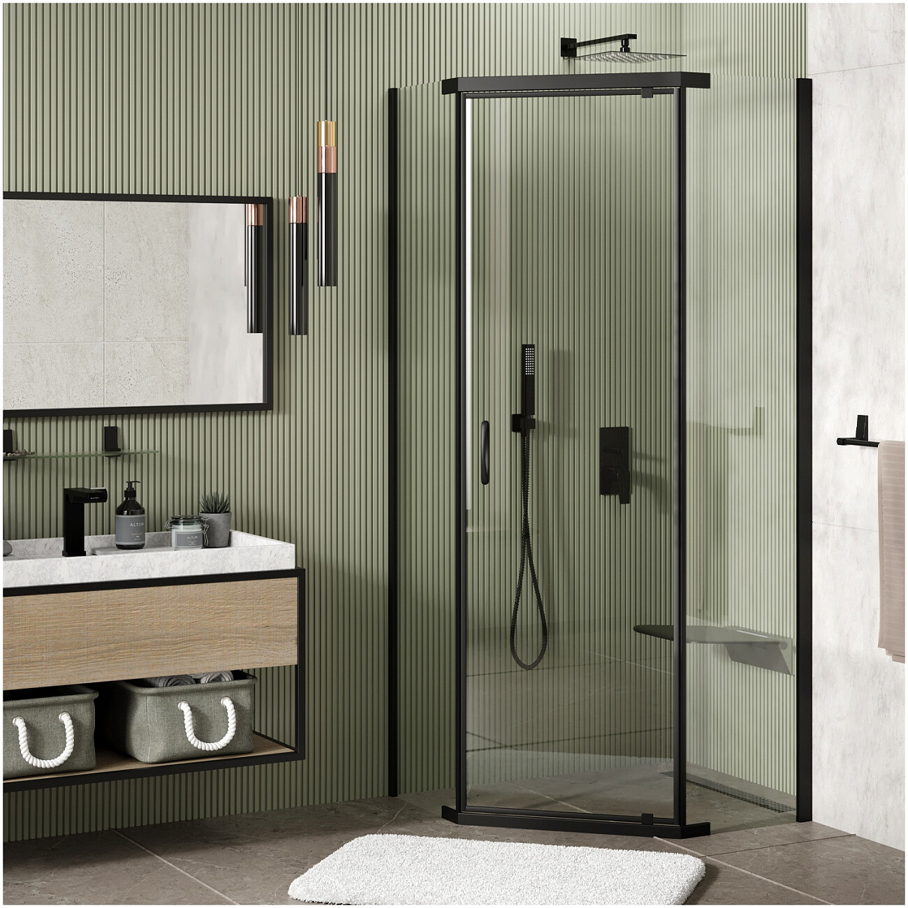 Душевой уголок пятиугольный 100х100 см черный Wasserkraft Wiese 84P38 - изображение 2