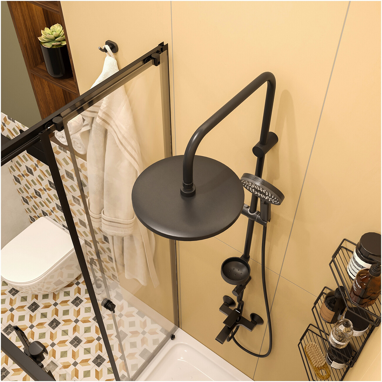 Душевая стойка с верхним душем черная Stworki "Хальмстад" S15180BK - изображение 8