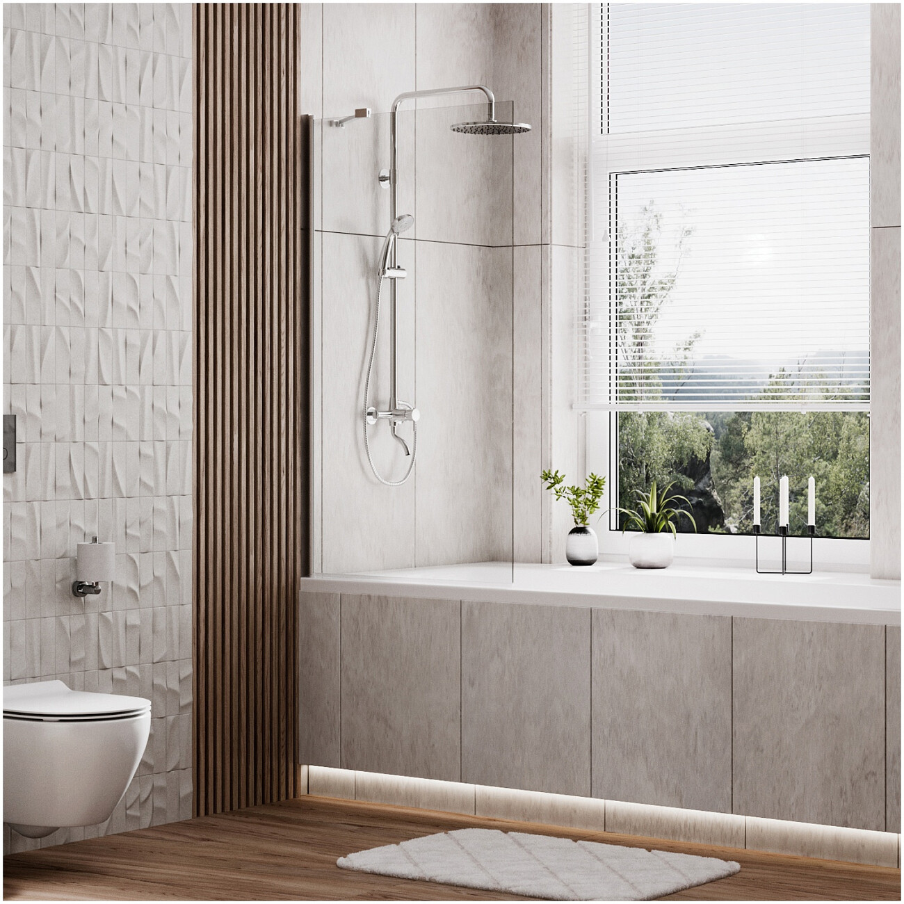 Штора на ванну стеклянная 140х80 см прозрачная, хром Wasserkraft Berkel 48P01-80 Fixed - изображение 2