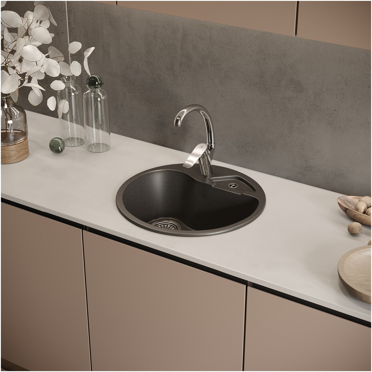Мойка кухонная круглая антрацит Domaci "Бьелла" DMC-08K-343 антрацит - изображение 4