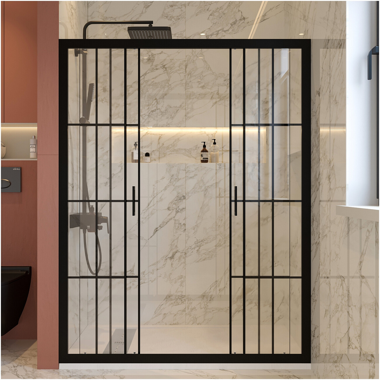 Душевая дверь в нишу раздвижная 140х180 см прозрачная, черная Diwo "Калуга" DS-KA-140-BL - изображение 5