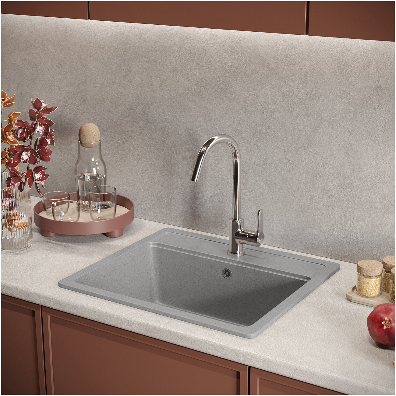 Мойка кухонная светло-серая Domaci "Болонья" М-09-006 - изображение 8