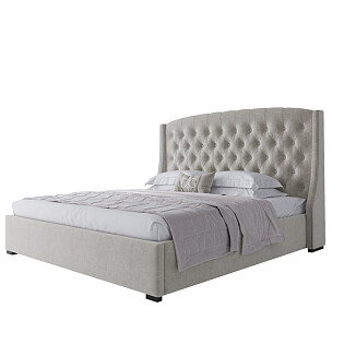 Кровать двуспальная 180х200 с гвоздиками светло-бежевая из велюра Hugo