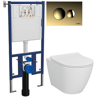 Унитаз подвесной Stworki &quot;Молде&quot; 7551N003-7700 с инсталляцией Diwo 4501, с кнопкой золотой 7315