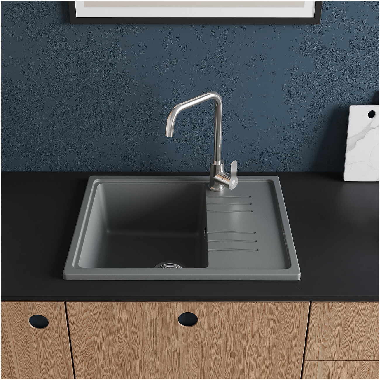 Мойка кухонная из искусственного гранита с крылом серая Domaci "Верона" 61-48 серая - изображение 3