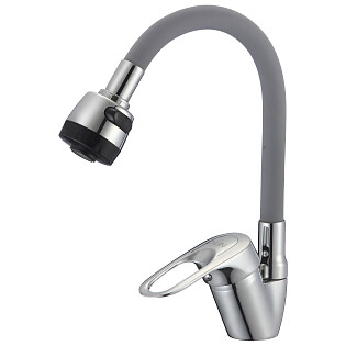 Смеситель для кухни с гибким силиконовым изливом серый, хром D-Lin D150628-2T