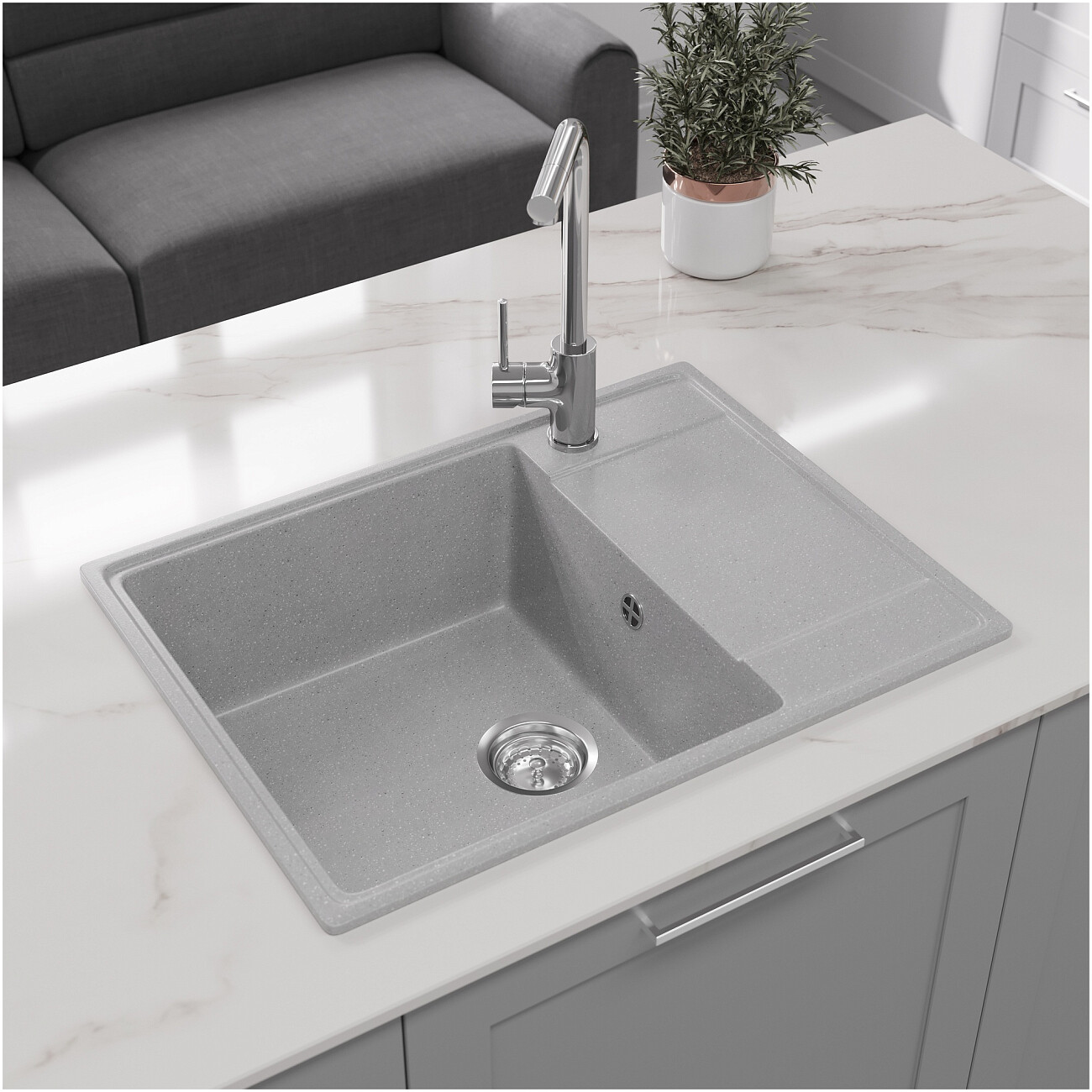 Мойка кухонная из искусственного мрамора с крылом серая Domaci "Палермо" PR-650-003 - изображение 7