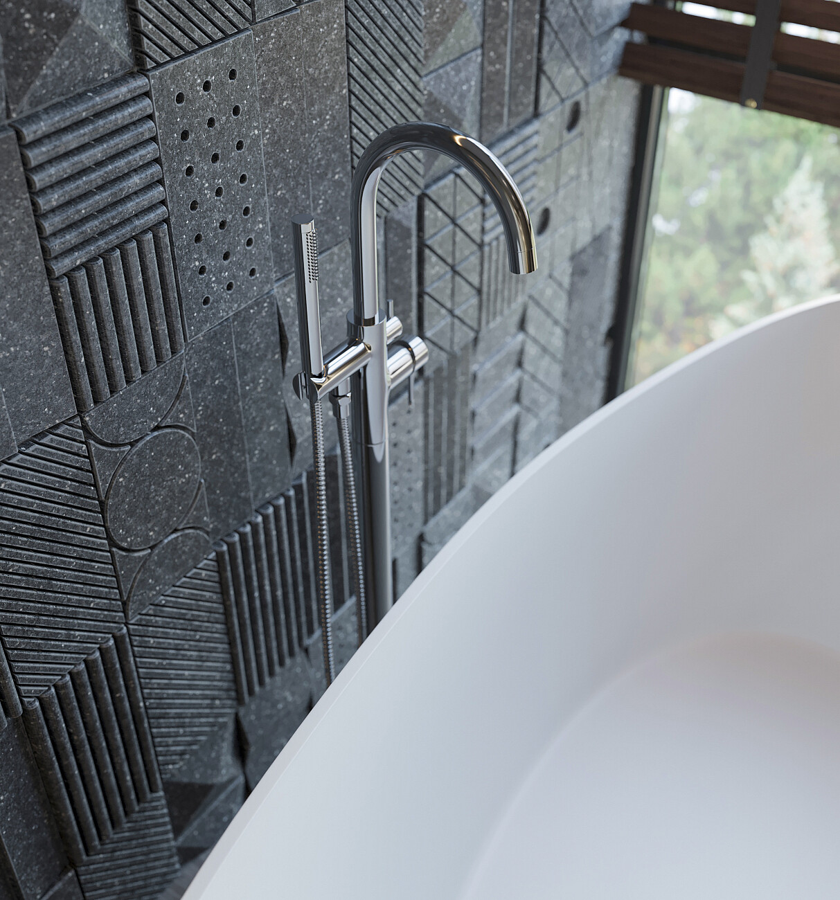 Душевой комплект напольный со смесителем для ванны с душем сталь Stworki "Эстерсунд" ES-06ni - изображение 7