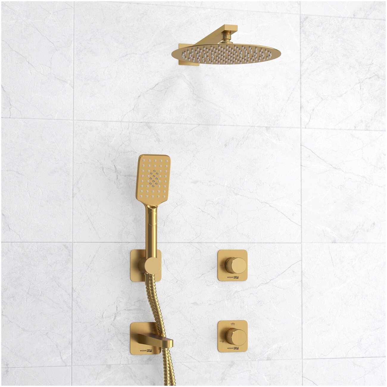 Душевой комплект с верхним душем и смесителем золото Wasserkraft A8251.307.308.180.259.285.194.201 - изображение 6